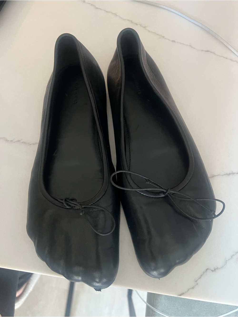 Balenciaga Black Square-Toe Ballet Flats with Bow - Picture 2 of 3